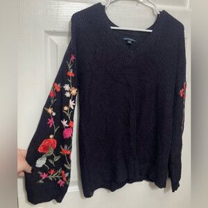 American Eagle navy embroidered floral sweater